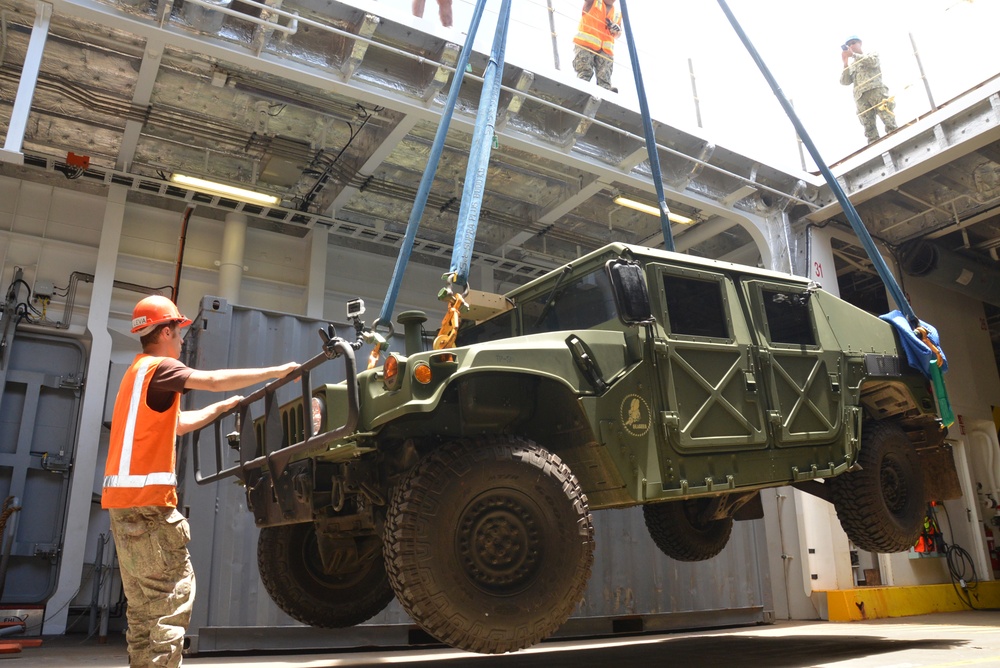 Navy Cargo Handling Battalion 14 (NCHB 14) reservists, HMNZS Canterbury (L 421) onload