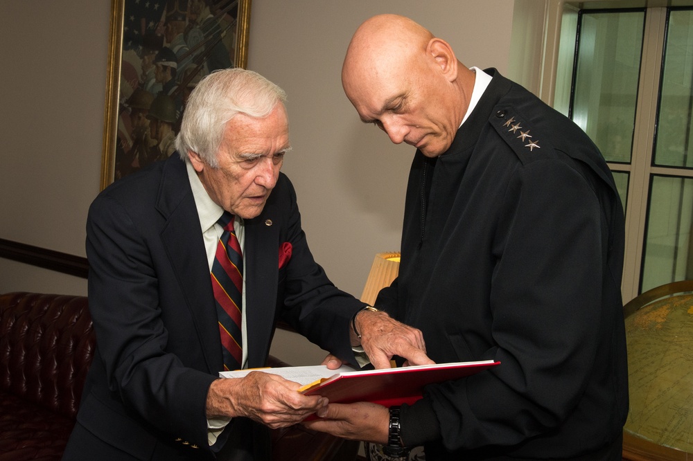 WWII veteran Sgt. Don Carter meets with U.S. Army Chief of Staff, Gen. Ray Odierno