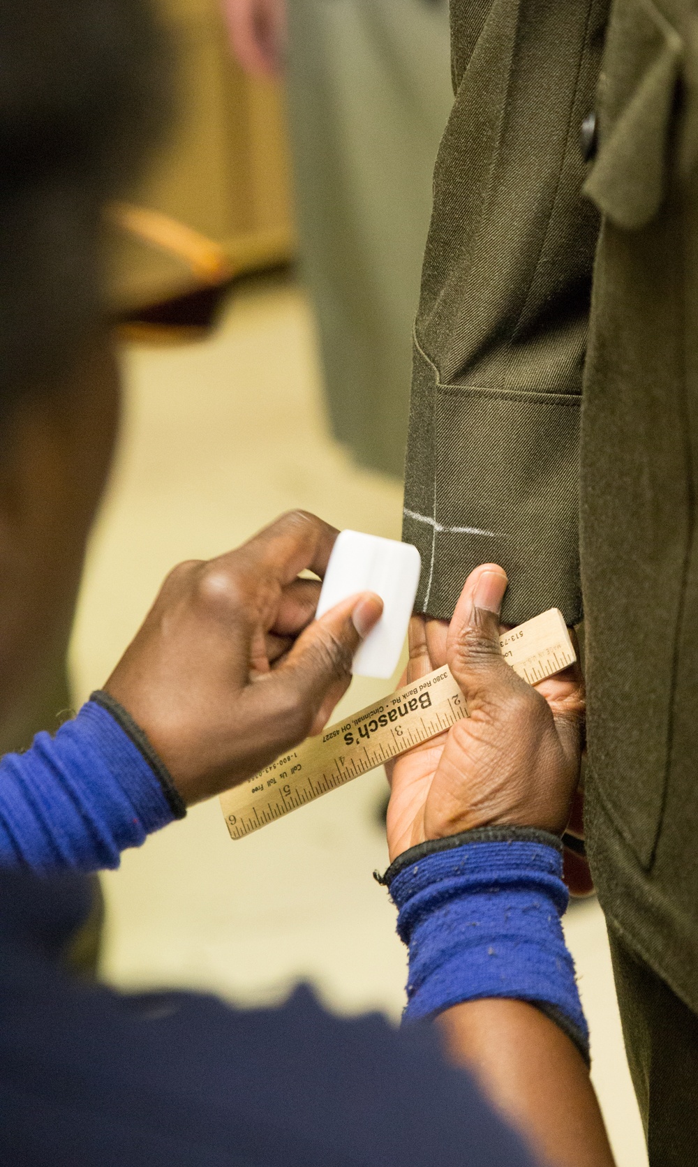 Marine recruits fitted for uniforms on Parris Island