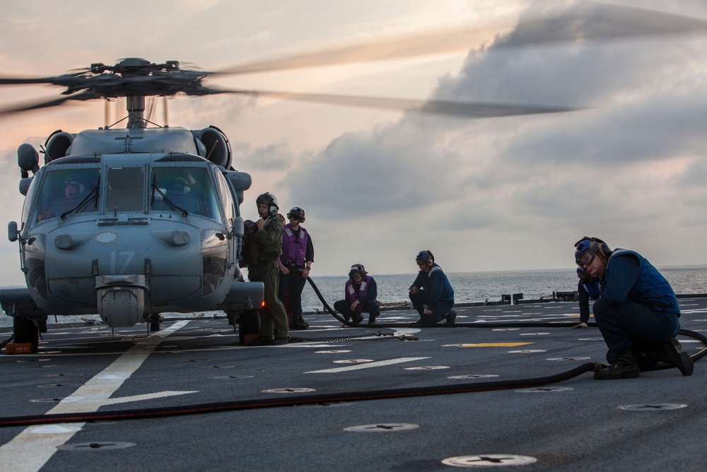 USS Oak Hill conducts flight operations aboard ship