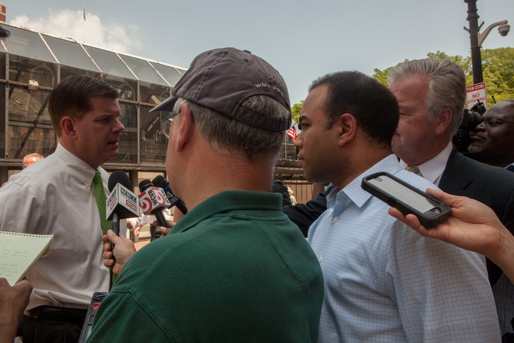 Boston's mayor Marty Walsh arrives at the annual Boston Harbor Fest