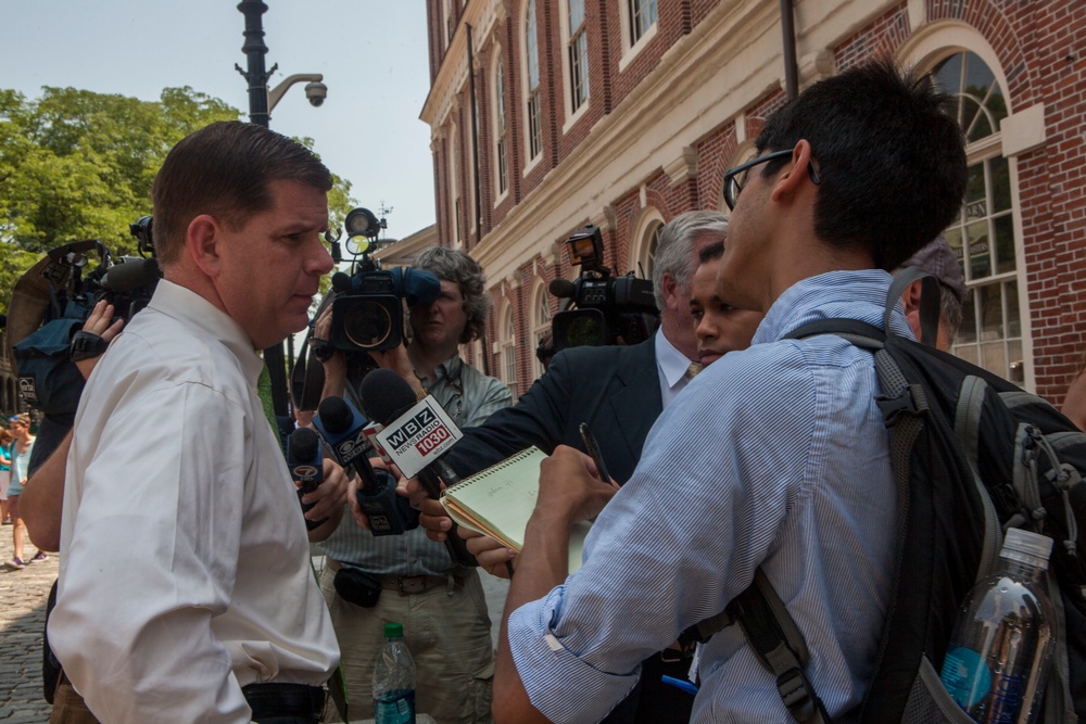 Boston's mayor Marty Walsh arrives at the annual Boston Harbor Fest