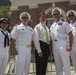 Mayor of Boston Marty Walsh welcomes the sailors of the USS Oak Hill and the USS Constitution during the annual Boston Harborfest