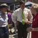 Mayor of Boston, Marty Walsh greets military and locals during opening ceremony for the annual Boston Harborfest