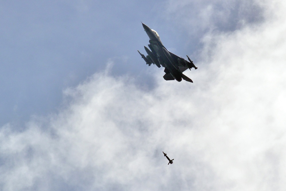 US Air Force F-16 Fighting Falcon aircraft from the 480th Fighter Squadron, Spangdahlem Air Base, Germany