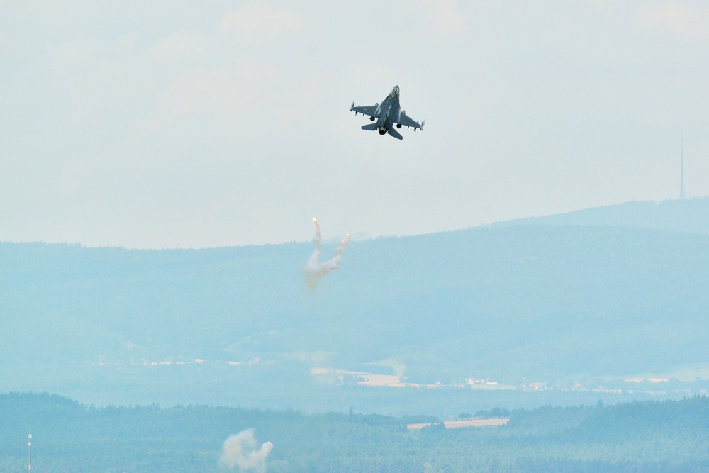 US Air Force F-16 Fighting Falcon aircraft from the 480th Fighter Squadron, Spangdahlem Air Base, Germany