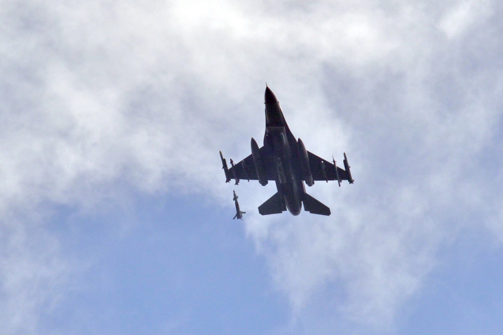 US Air Force F-16 Fighting Falcon aircraft from the 480th Fighter Squadron, Spangdahlem Air Base, Germany