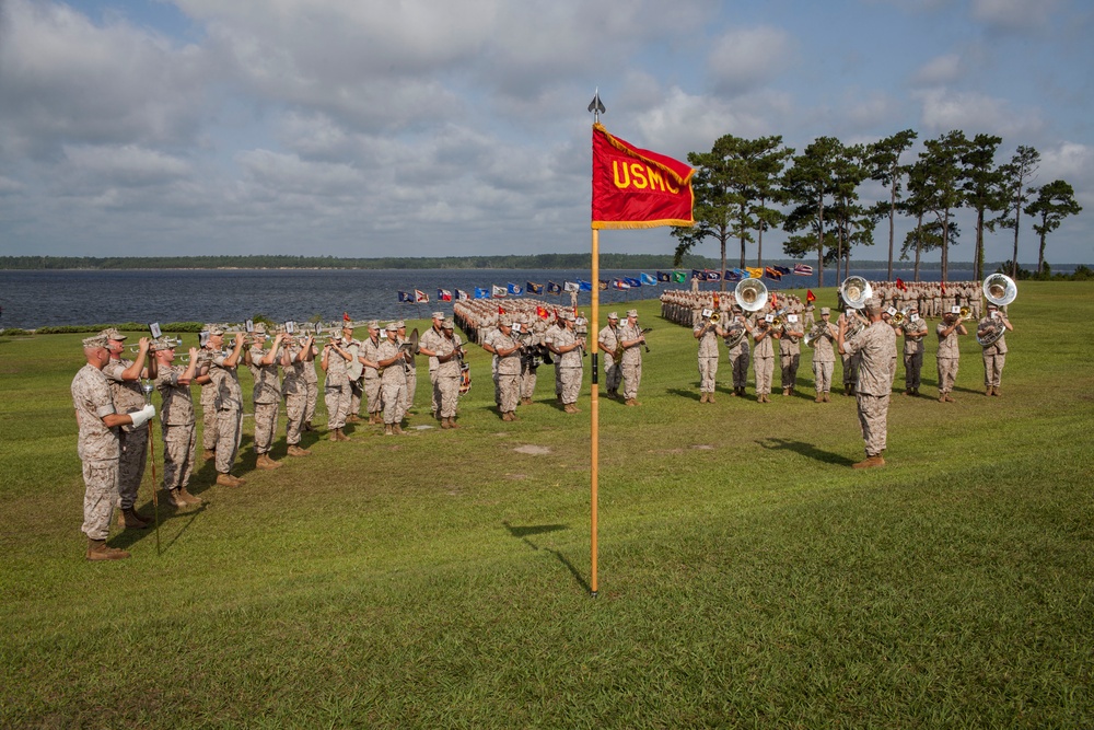 2nd Marine Division Band performs for 2nd Marine Logistics Group change of command