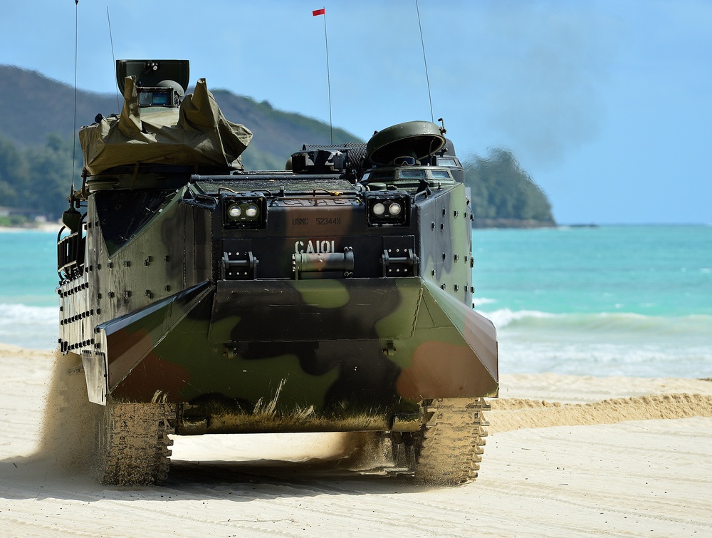 Amphibious assault vehicle beach landing