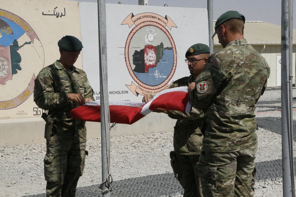 Denmark Army lowers flag in Regional Command (Southwest), Afghanistan