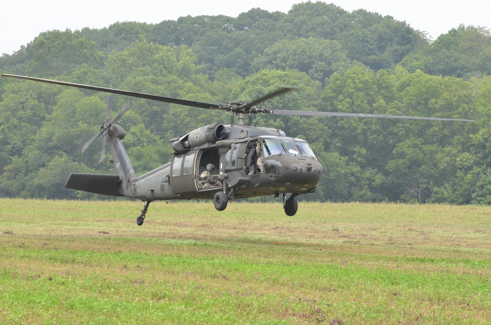 UH-60 Black Hawk Helicopter assigned to 2nd Battalion, 4th Aviation Regiment, 4th Combat Aviation Brigade, takes off