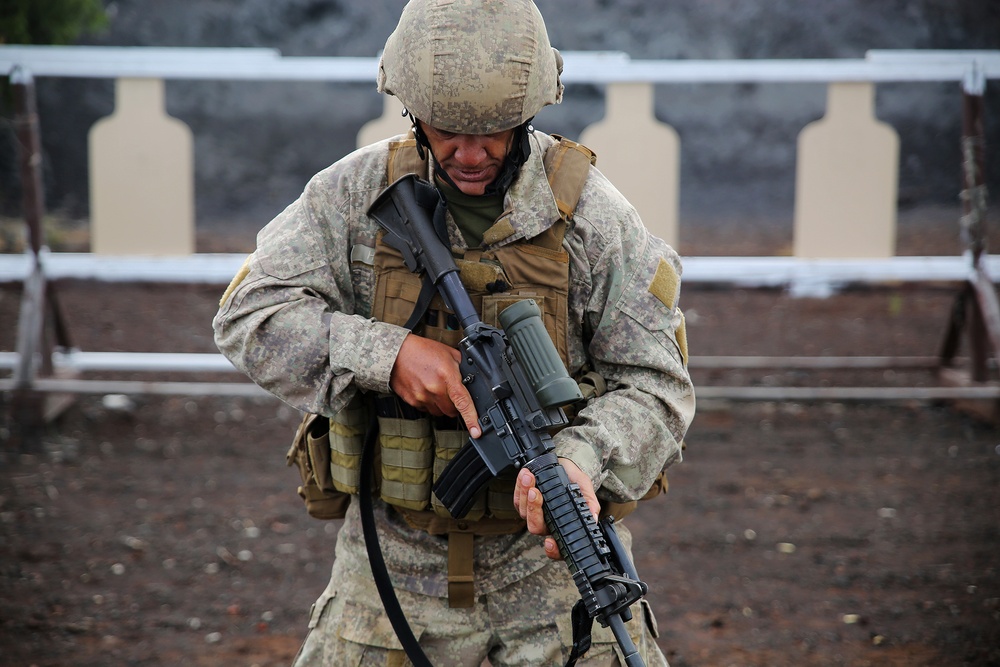 US Marine, New Zealand, Canadian service members exchange weapons during foreign weapons training