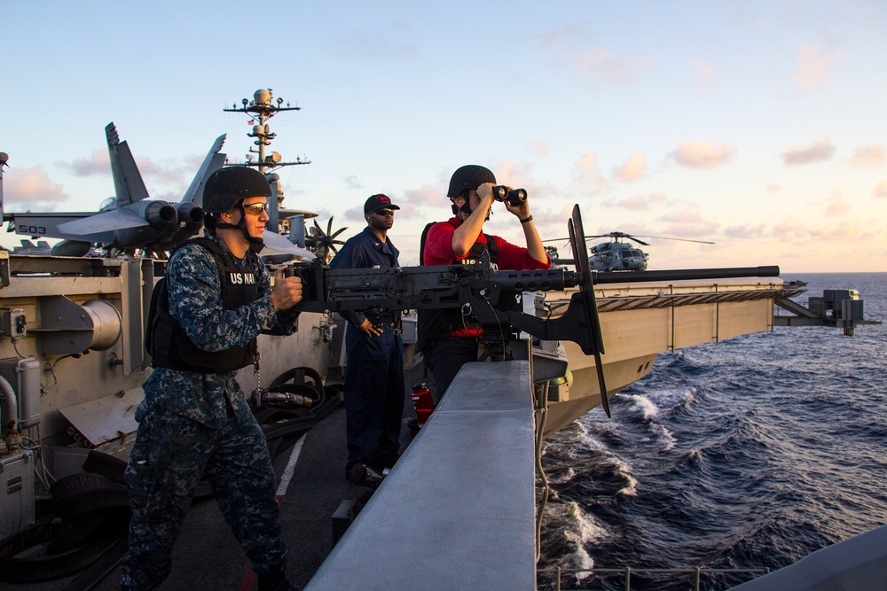 USS George Washington sailors conduct small boat engagement drill