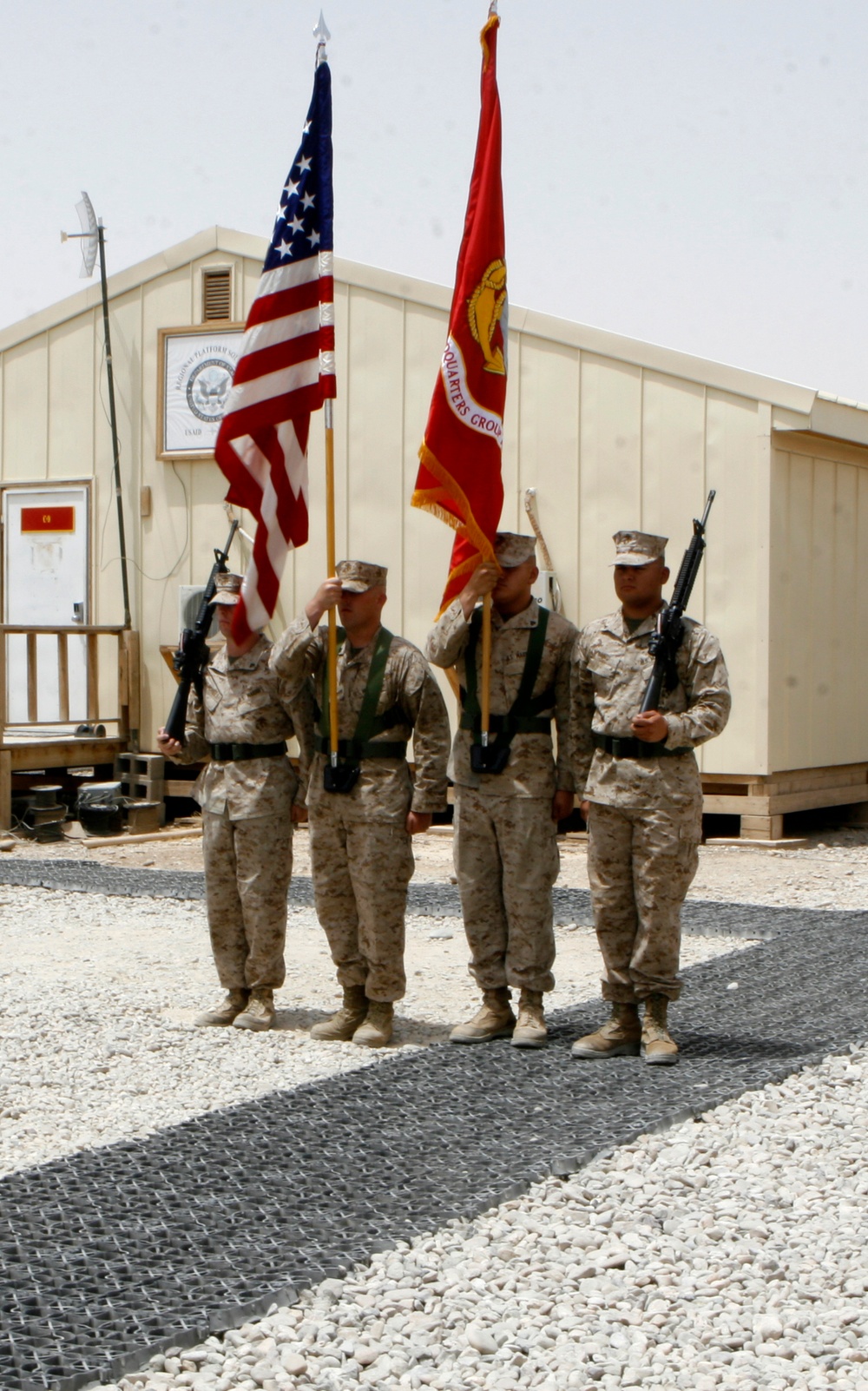 Brigade Headquarters Group - Afghanistan cases unit colors aboard Camp Leatherneck
