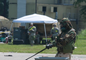 MP carries simulated civilian to safety