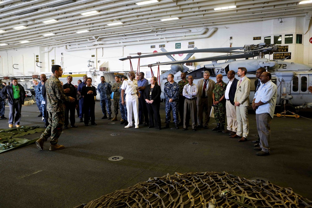 Diplomats, military leaders, distinguished guests from Trinidad tour USS America