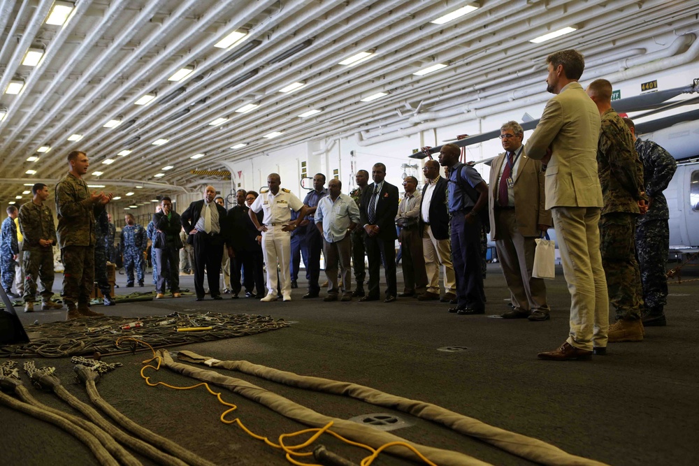 Diplomats, military leaders, distinguished guests from Trinidad tour USS America