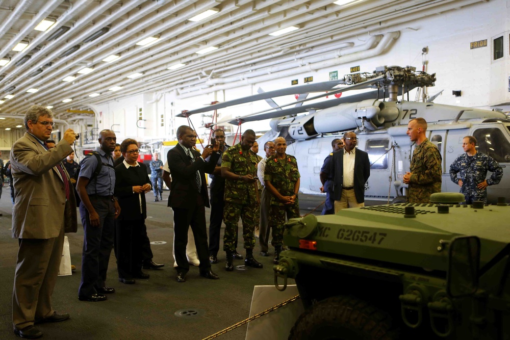 Diplomats, military leaders, distinguished guests from Trinidad tour USS America