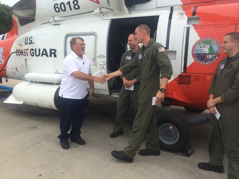 Man rescued by Coast Guard reunited with rescue crew