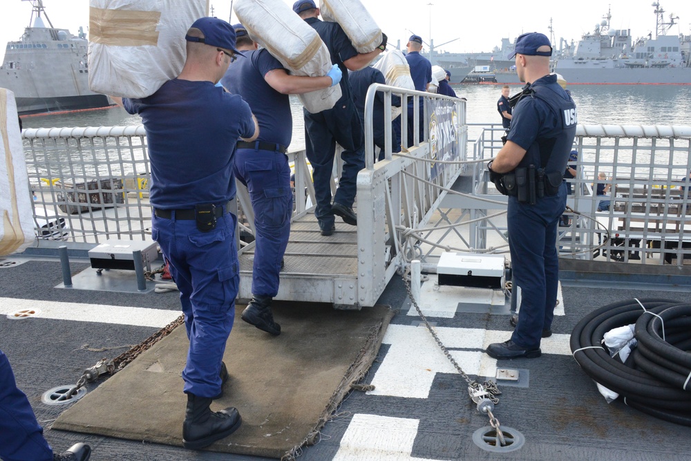 Coast Guard Cutter Stratton offloads seized marijuana