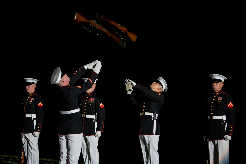 Silent Drill Platoon performs for First Sea Lord Admiral Sir George Zambellas.