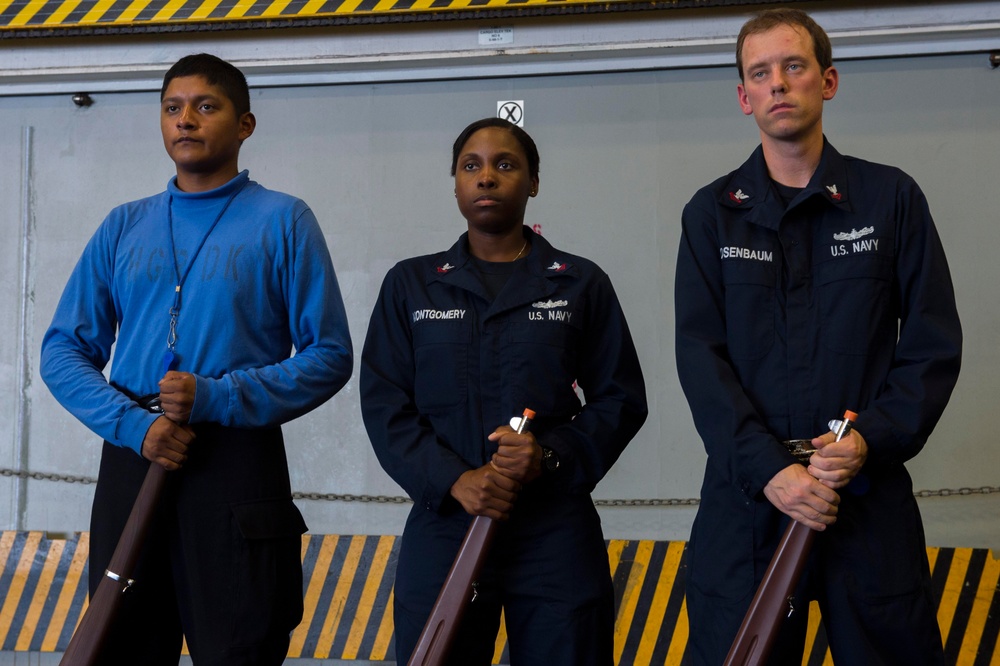 Color guard rehearsal aboard USS America