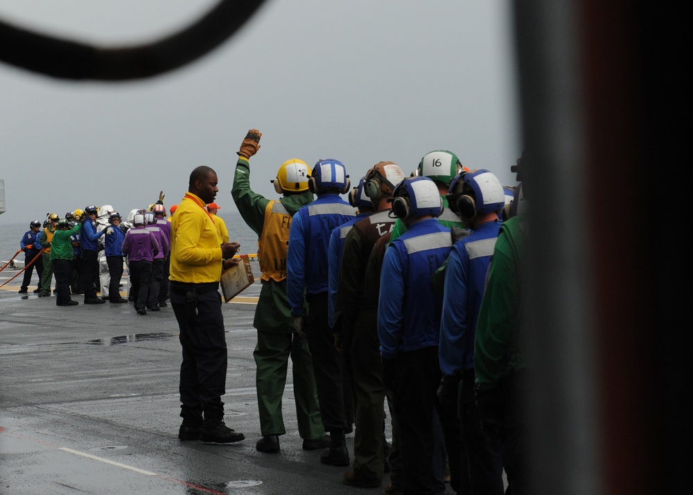 Aircraft firefighting drill aboard USS America