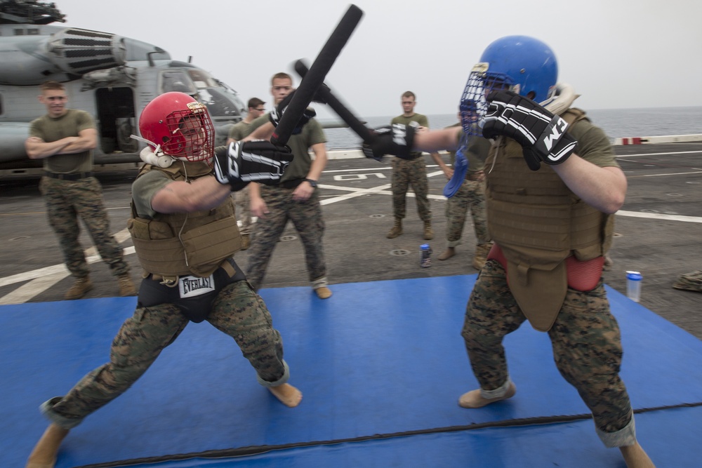 One mind, any weapon: Marines spar aboard Mesa Verde