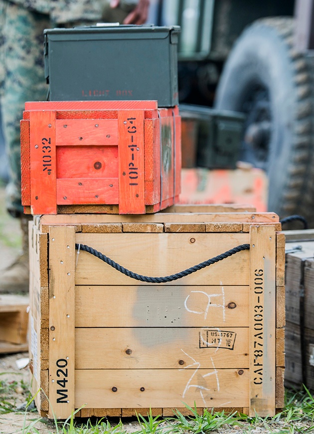 Exploding onto field, engineer Marines take range
