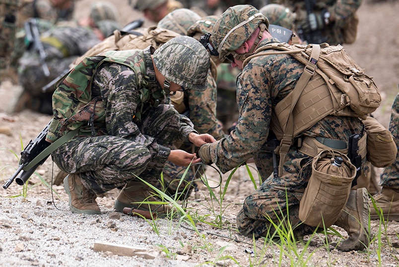 Exploding onto field, engineer Marines take range