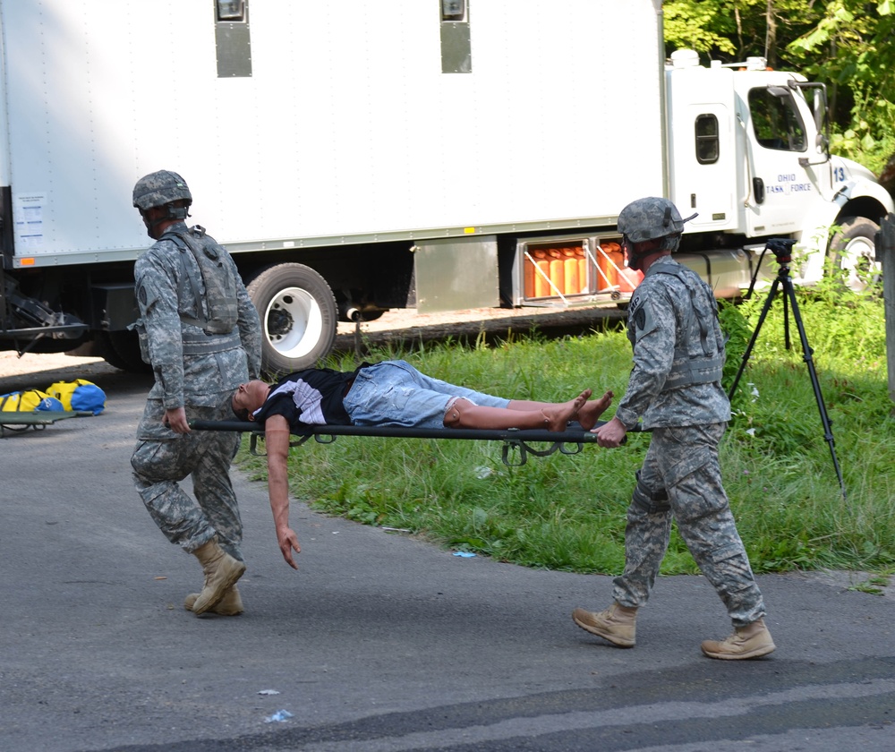 381st Military Police evacuate a simulated casualty