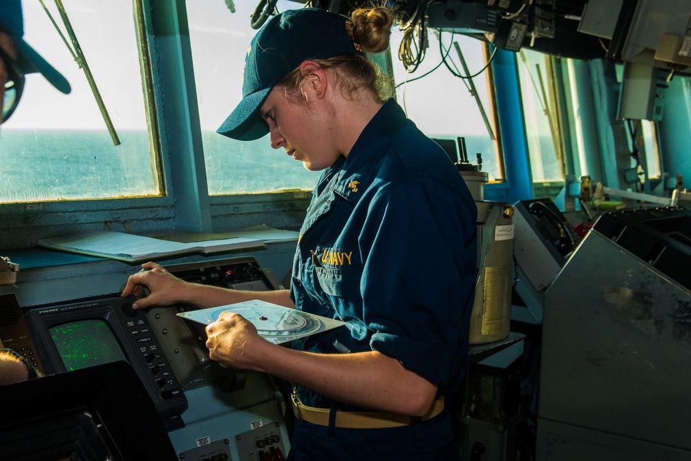 USS O'Kane sailor checks radar