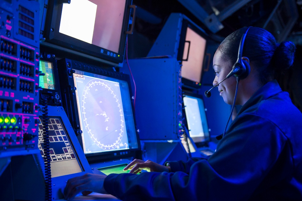 USS Makin sailor monitors radar