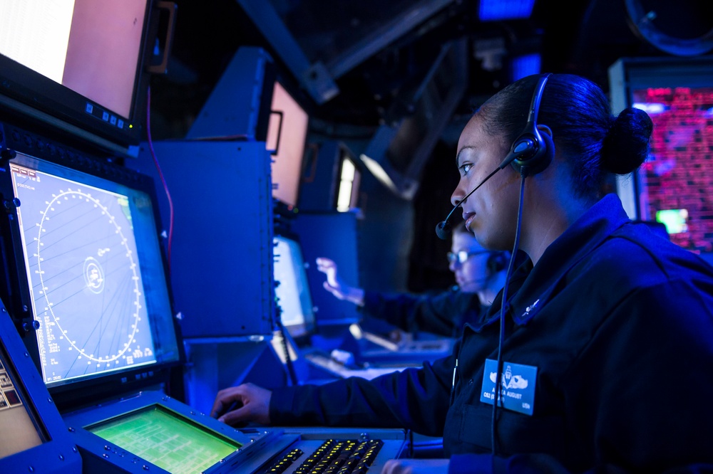 USS Makin sailor monitors radar