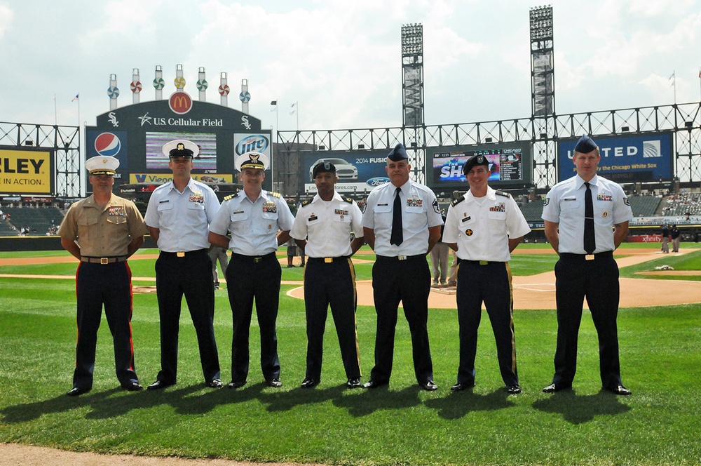 Chicago-land service men are recognized during White Sox home game