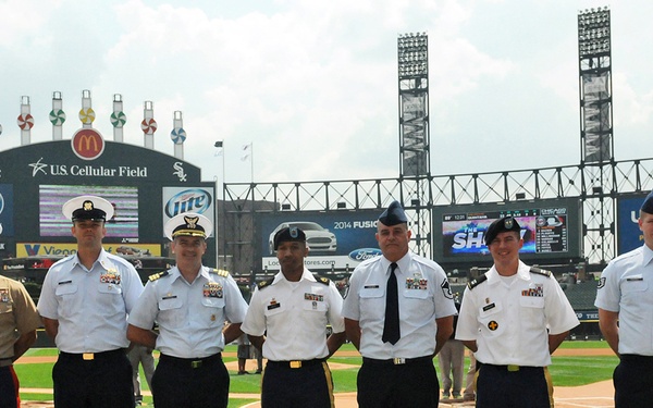 Chicago-land service men are recognized during White Sox home game