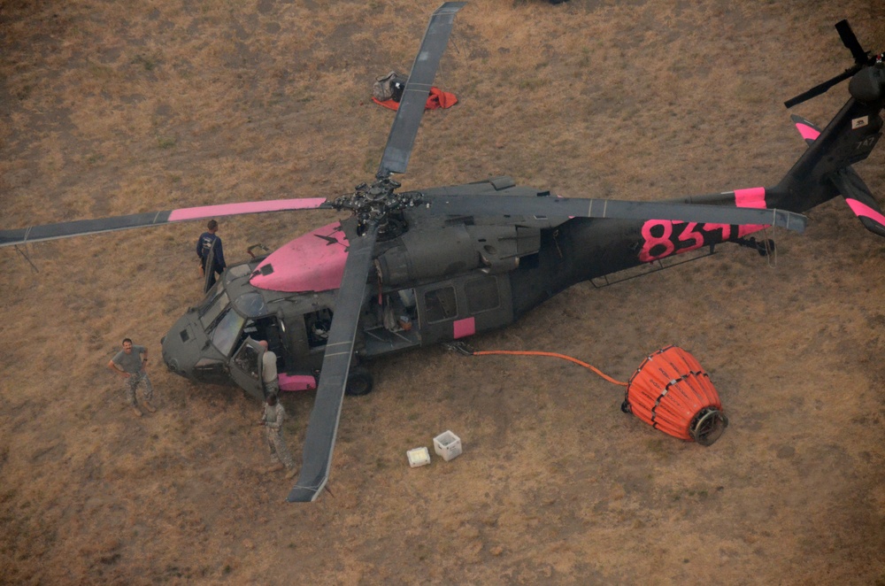 California National Guard conducts drench warfare on the Lodge Complex fire