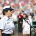 Petty Officer 1st Class Jennifer Crist sings the national anthem