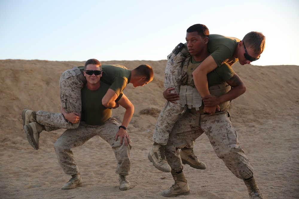 Security Forces Marines conduct combat readiness PT during Large Scale Exercise 2014