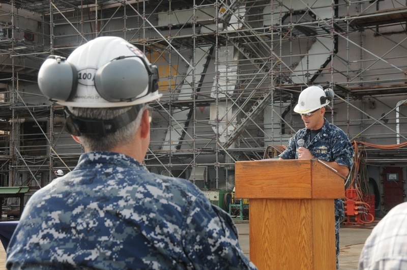 Newport News Shipbuilding installs final mast section on USS Abraham Lincoln