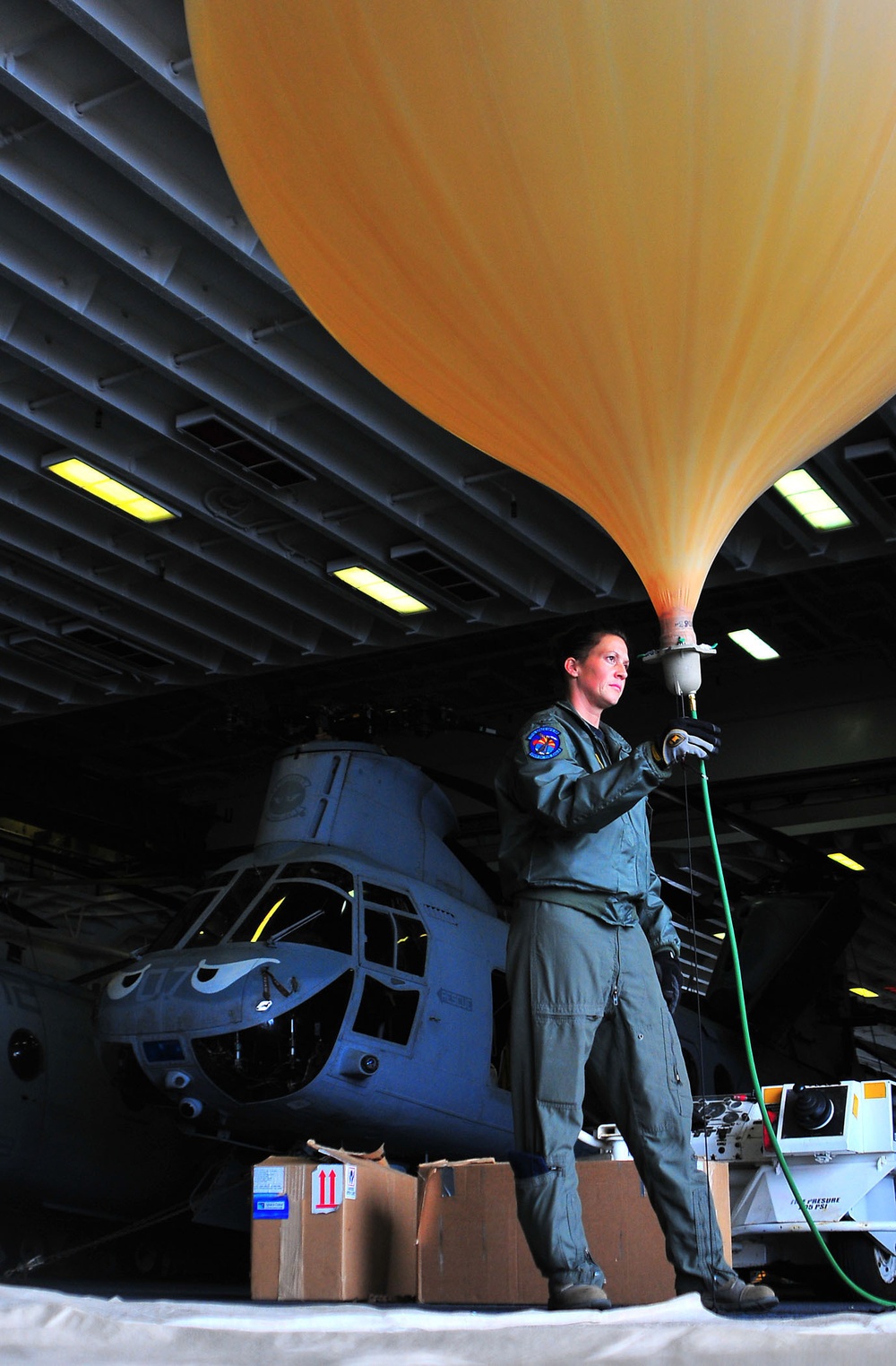 Combat Sky Satellite communication balloon aboard USS Boxer