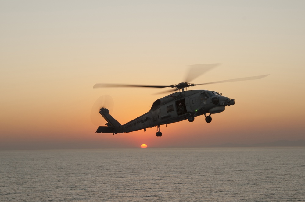 Brazilian helicopters conduct deck landing qualifications aboard PCU America