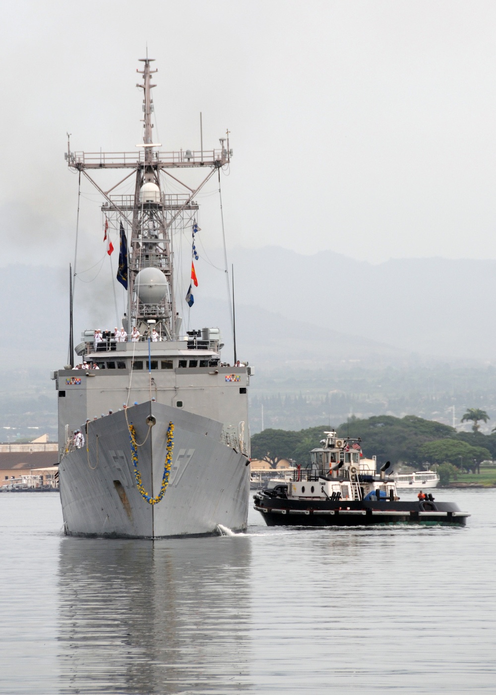 Sailors man the rails