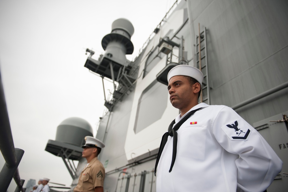 Manning the rails as USS America departs Rio De Janeiro