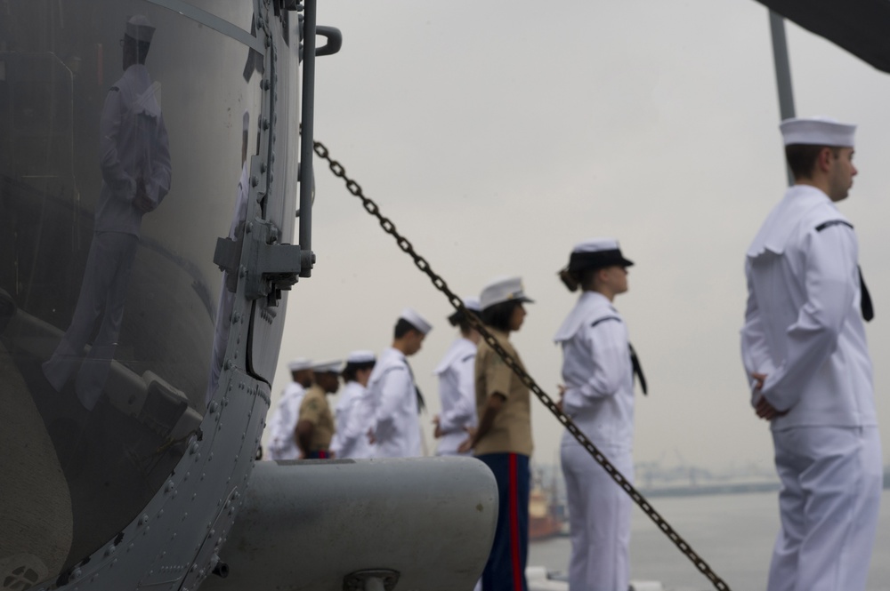 Manning the rails as USS America departs Rio De Janeiro