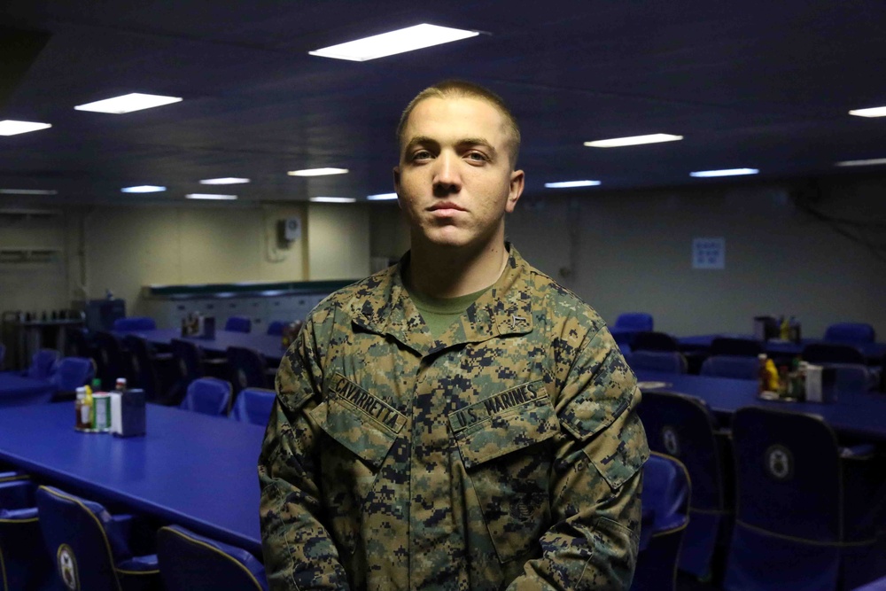 Marines with SPMAGTF-South contribute to USS America's food service