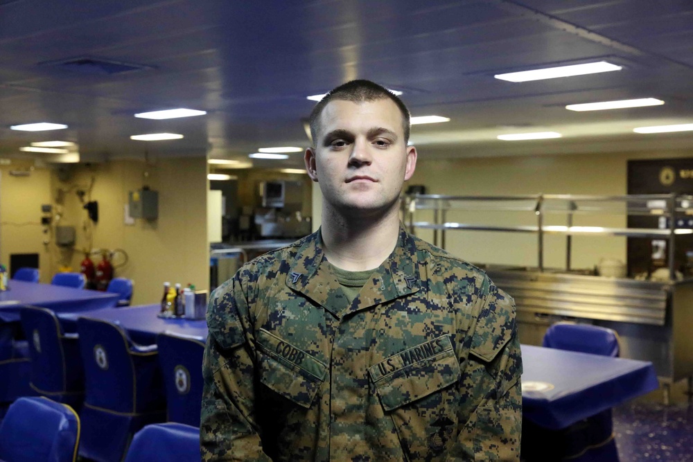 Marines with SPMAGTF-South contribute to USS America's food service