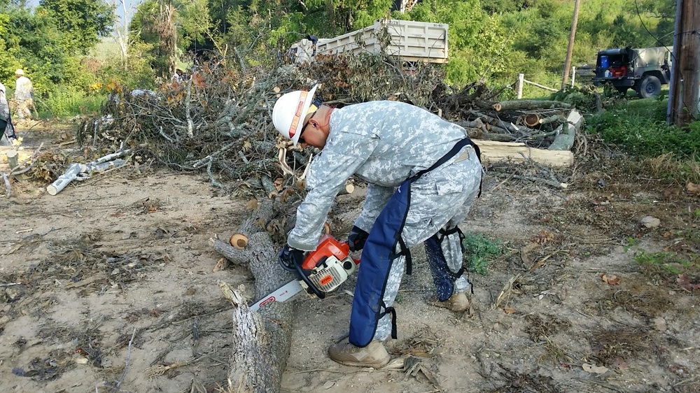 Tennessee National Guard Engineer Clears fallen tree from tornado in East Tennessee
