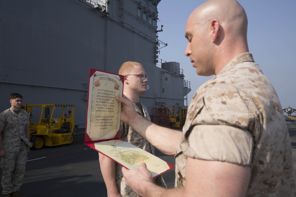 22nd MEU intelligence Marines become non-commissioned officers