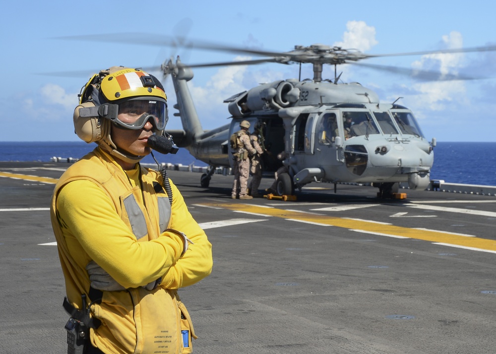 Flight deck operations aboard USS Makin Island